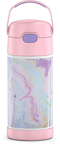 Kids 12 oz Vacuum Insulated Stainless Steel Water Bottle with Straw, BPA-Free, Leak Proof, Dishwasher Safe