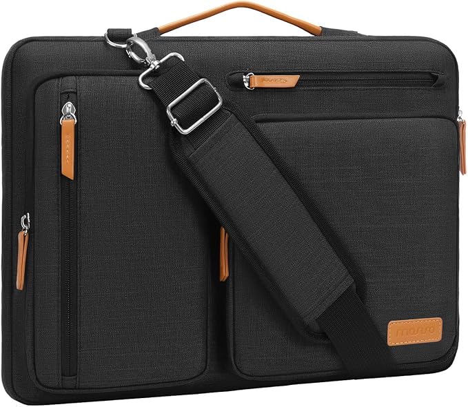 360 Protective Laptop Shoulder Bag 15-16 Inch Computer Messenger Bag with 4 Zipper Pockets Black