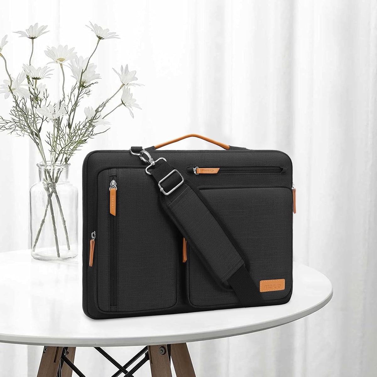 360 Protective Laptop Shoulder Bag 15-16 Inch Computer Messenger Bag with 4 Zipper Pockets Black