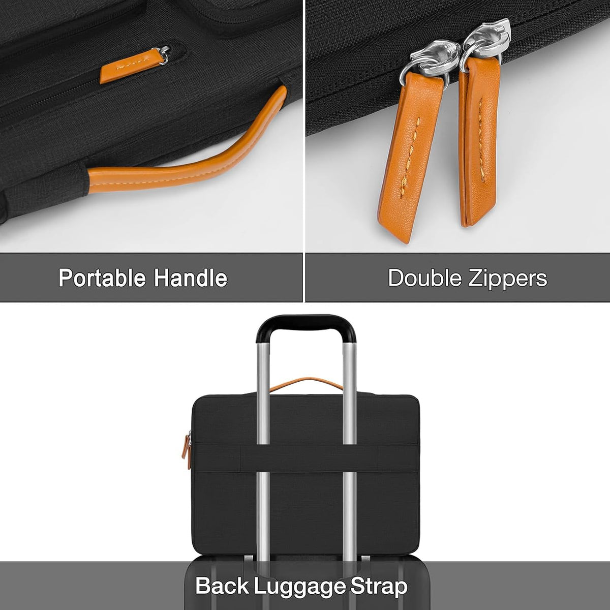 360 Protective Laptop Sleeve 16 Inch Side Open Carrying Case with 4 Zipper Pockets Black