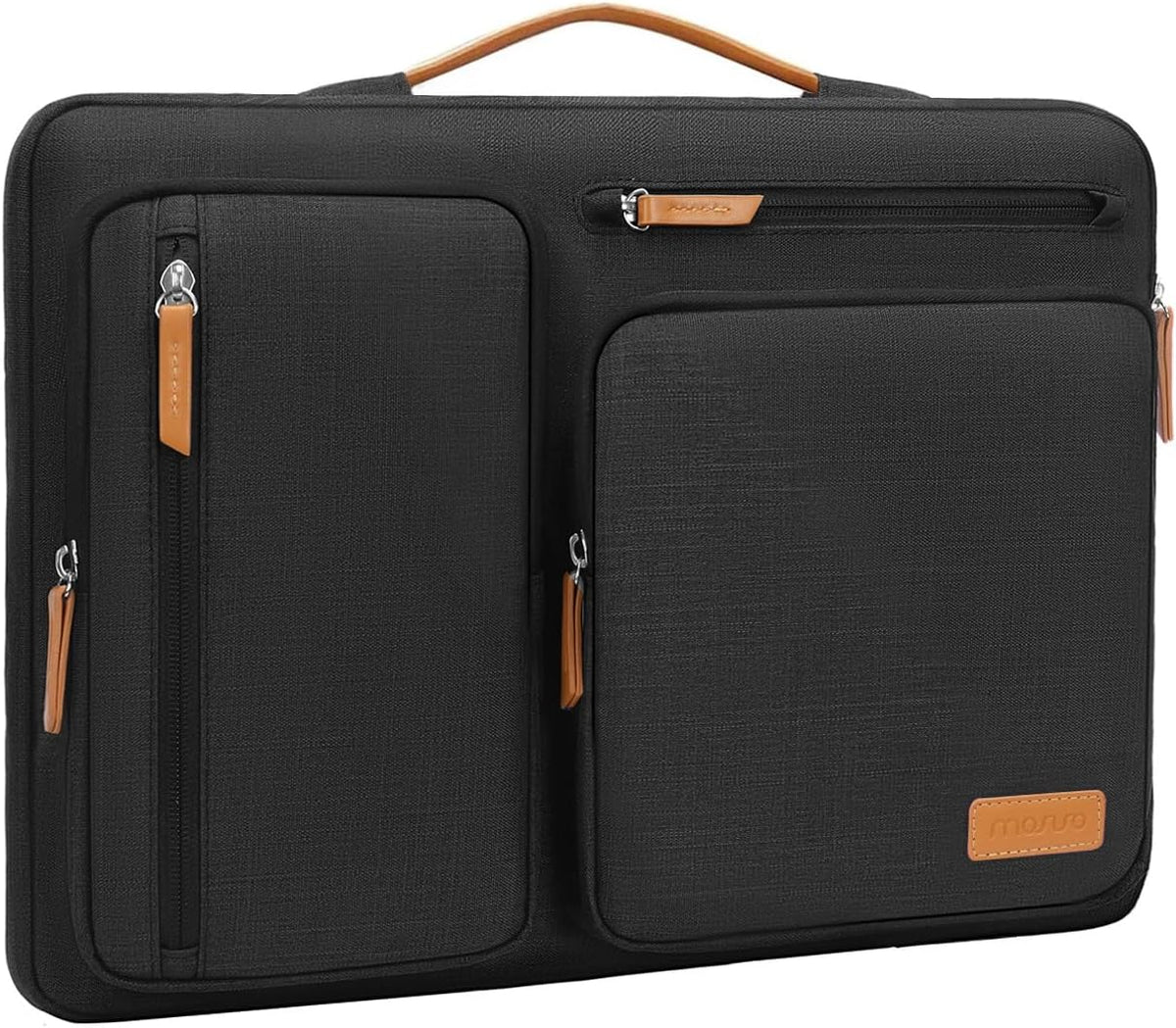 360 Protective Laptop Sleeve 16 Inch Side Opening Case with 4 Zipper Pockets and Trolley Strap Black