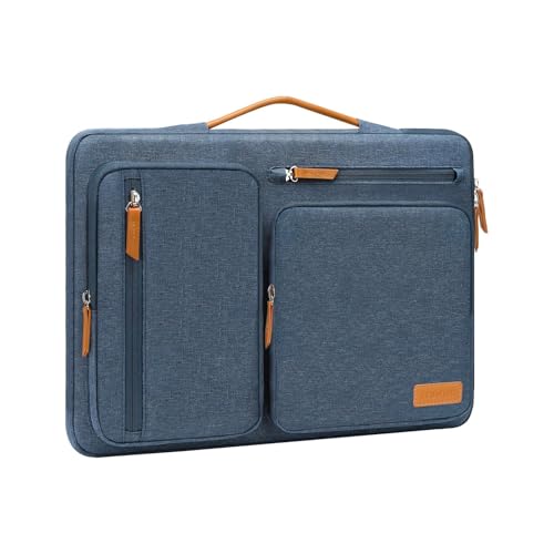 360 Protective Laptop Sleeve 16 Inch Side Opening Case with 4 Zipper Pockets and Trolley Strap Black