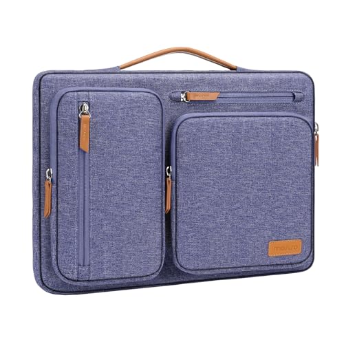 360 Protective Laptop Sleeve 16 Inch Side Opening Case with 4 Zipper Pockets and Trolley Strap Black