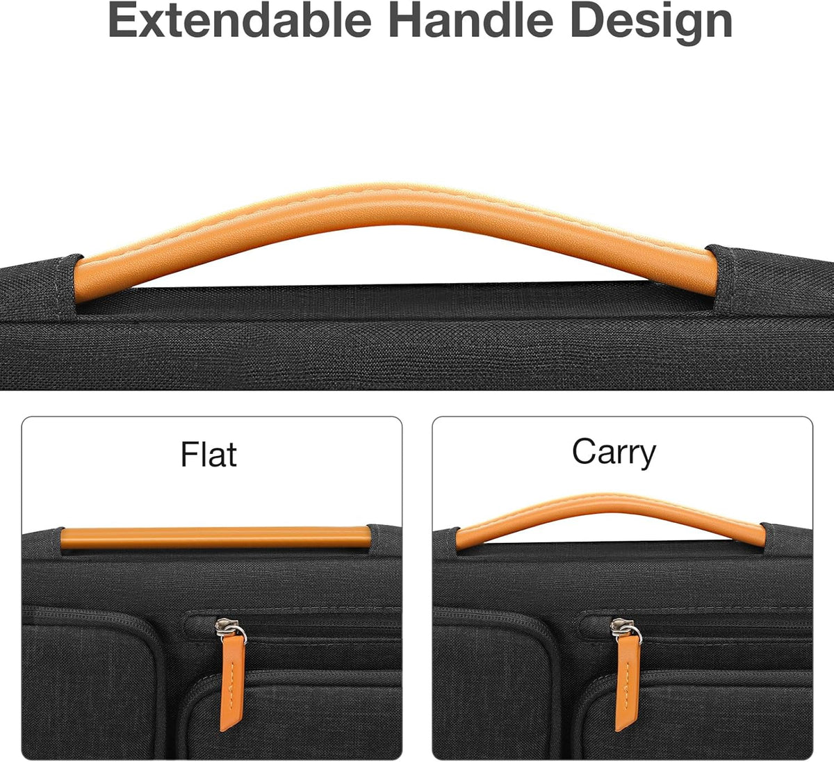 360 Protective Laptop Sleeve 16 Inch Side Opening Case with 4 Zipper Pockets and Trolley Strap Black