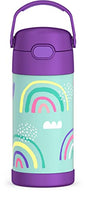 12 oz Kids Vacuum Insulated Stainless Steel Water Bottle with Straw Push-Button Lid BPA-Free