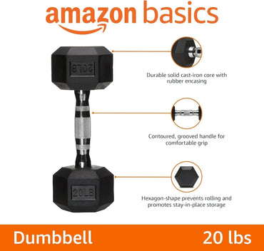 Amazon Basics Haltère Hexagonal en Caoutchouc pour Musculation CD-20LB