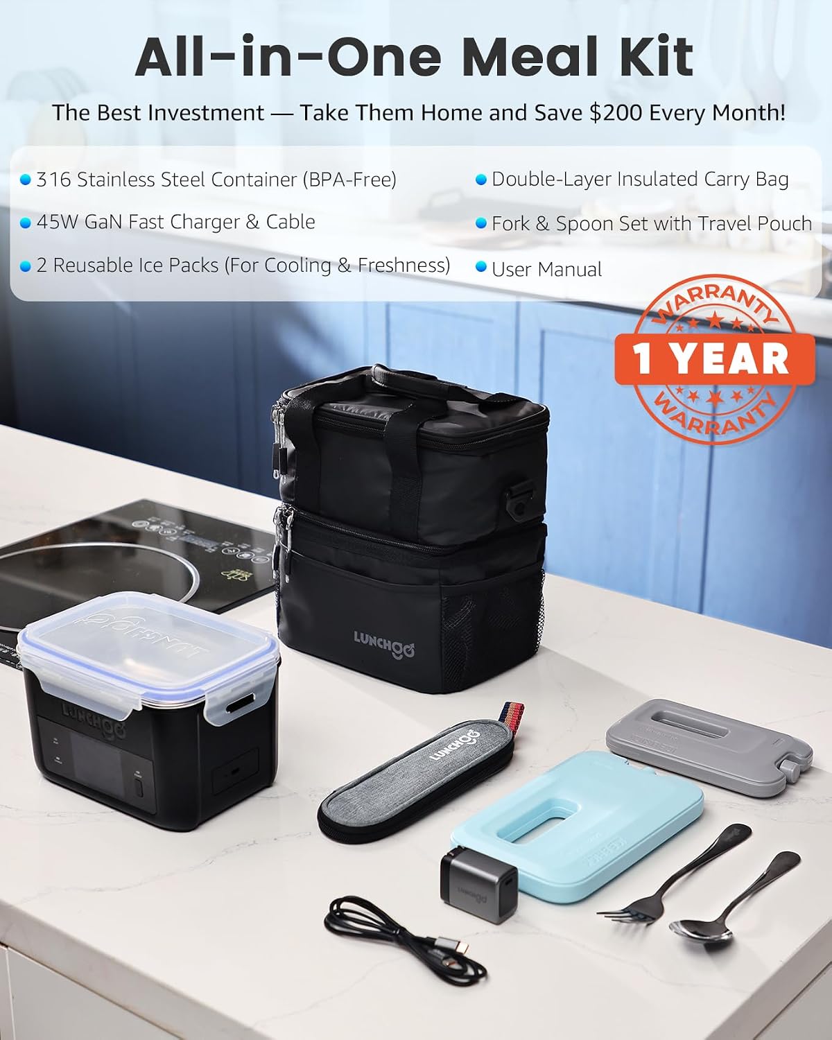 LUNCHGO G1 Cordless Heated Electric Lunch Box