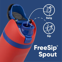 FreeSip Insulated Stainless Steel Water Bottle 24 oz with Straw and Locking Push-Button Lid
