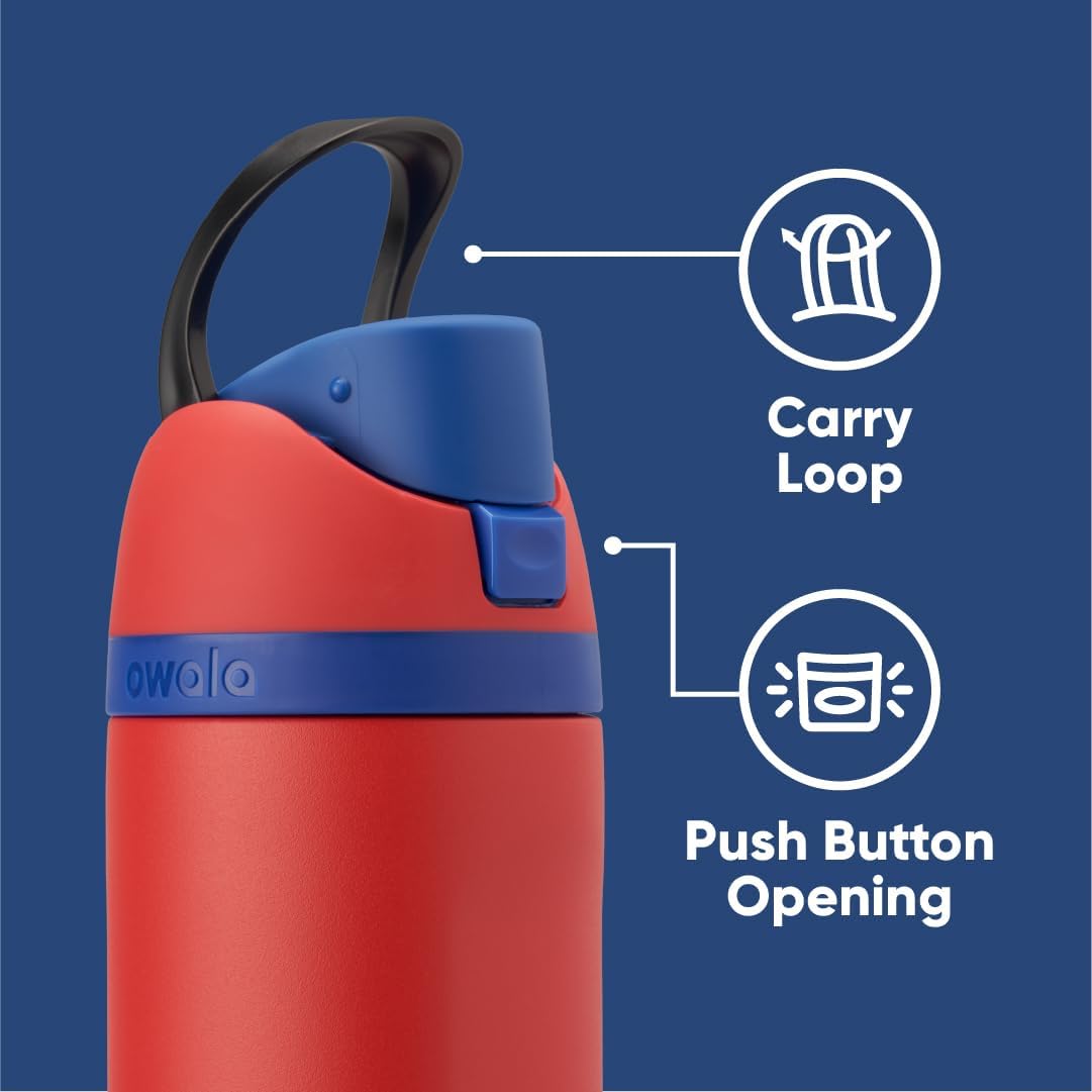 FreeSip Insulated Stainless Steel Water Bottle 24 oz with Straw and Locking Push-Button Lid