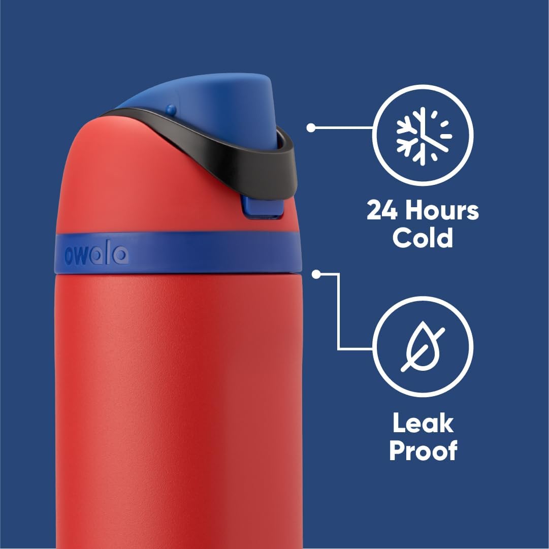 FreeSip Insulated Stainless Steel Water Bottle 24 oz with Straw and Locking Push-Button Lid