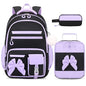 Girls Bow Backpack Set with Lunch Bag and Pencil Case 16.9 Inch School Bookbag for Kids Teens Beige-Pink