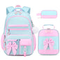 Girls Bow Backpack Set with Lunch Bag and Pencil Case 16.9 Inch School Bookbag for Kids Teens Beige-Pink