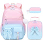 Girls Bow Backpack Set with Lunch Bag and Pencil Case 16.9 Inch School Bookbag for Kids Teens Beige-Pink