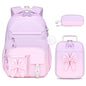 Girls Bow Backpack Set with Lunch Bag and Pencil Case 16.9 Inch School Bookbag for Kids Teens Beige-Pink