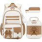 Girls Bow Backpack Set with Lunch Bag and Pencil Case 16.9 Inch School Bookbag for Kids Teens Beige-Pink