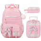 Girls Bow Backpack Set with Lunch Bag and Pencil Case 16.9 Inch School Bookbag for Kids Teens Beige-Pink