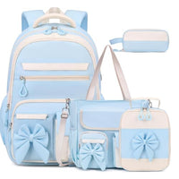 Girls Bow Backpack Set with Lunch Bag and Pencil Case 16.9 Inch School Bookbag for Kids Teens Beige-Pink