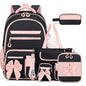 Girls Bow Backpack Set with Lunch Bag and Pencil Case 16.9 Inch School Bookbag for Kids Teens Beige-Pink