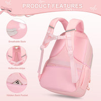 Girls Bow Backpack Set with Lunch Bag and Pencil Case 16.9 Inch School Bookbag for Kids Teens Beige-Pink