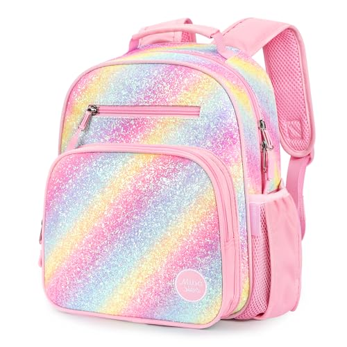 Girls Lightweight Backpack 15 Inch Rainbow Elementary School Bookbag with Insulated Pocket