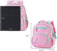 Girls Lightweight Backpack 15 Inch Rainbow Elementary School Bookbag with Insulated Pocket