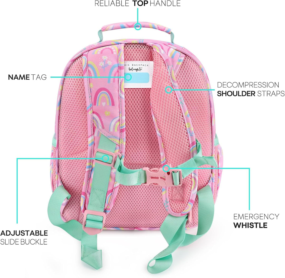 Girls Lightweight Backpack 15 Inch Rainbow Elementary School Bookbag with Insulated Pocket