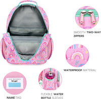 Girls Lightweight Backpack 15 Inch Rainbow Elementary School Bookbag with Insulated Pocket