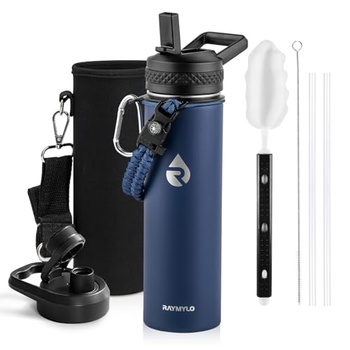 Insulated Water Bottle 64 oz Triple Wall Vacuum Stainless Steel Leak Proof Non-BPA Half Gallon Water Flask Jug with Paracord Handle and Straw Spout Lids