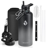 Insulated Water Bottle 64 oz Triple Wall Vacuum Stainless Steel Leak Proof Non-BPA Half Gallon Water Flask Jug with Paracord Handle and Straw Spout Lids