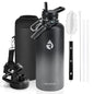 Insulated Water Bottle 64 oz Triple Wall Vacuum Stainless Steel Leak Proof Non-BPA Half Gallon Water Flask Jug with Paracord Handle and Straw Spout Lids
