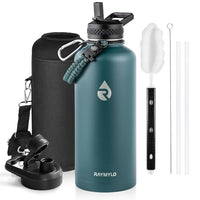 Insulated Water Bottle 64 oz Triple Wall Vacuum Stainless Steel Leak Proof Non-BPA Half Gallon Water Flask Jug with Paracord Handle and Straw Spout Lids