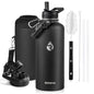 Insulated Water Bottle 64 oz Triple Wall Vacuum Stainless Steel Leak Proof Non-BPA Half Gallon Water Flask Jug with Paracord Handle and Straw Spout Lids