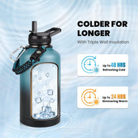 Insulated Water Bottle 64 oz Triple Wall Vacuum Stainless Steel Leak Proof Non-BPA Half Gallon Water Flask Jug with Paracord Handle and Straw Spout Lids