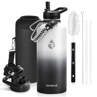 Insulated Water Bottle 64 oz Triple Wall Vacuum Stainless Steel Leak Proof Non-BPA Half Gallon Water Flask Jug with Paracord Handle and Straw Spout Lids