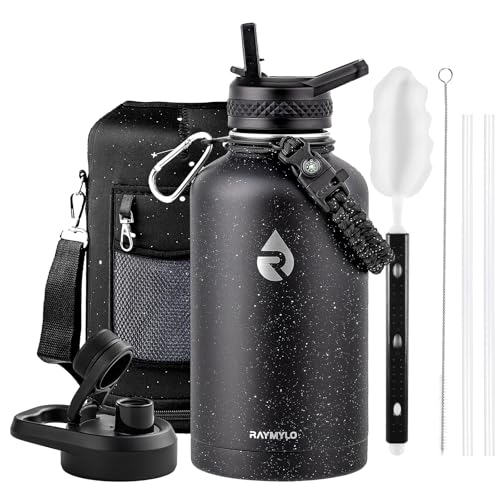 Insulated Water Bottle 64 oz Triple Wall Vacuum Stainless Steel Leak Proof Non-BPA Half Gallon Water Flask Jug with Paracord Handle and Straw Spout Lids