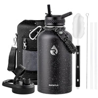 Insulated Water Bottle 64 oz Triple Wall Vacuum Stainless Steel Leak Proof Non-BPA Half Gallon Water Flask Jug with Paracord Handle and Straw Spout Lids