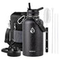 Insulated Water Bottle 64 oz Triple Wall Vacuum Stainless Steel Leak Proof Non-BPA Half Gallon Water Flask Jug with Paracord Handle and Straw Spout Lids