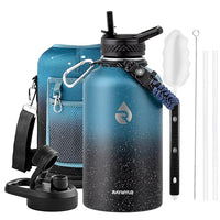 Insulated Water Bottle 64 oz Triple Wall Vacuum Stainless Steel Leak Proof Non-BPA Half Gallon Water Flask Jug with Paracord Handle and Straw Spout Lids