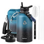 Insulated Water Bottle 64 oz Triple Wall Vacuum Stainless Steel Leak Proof Non-BPA Half Gallon Water Flask Jug with Paracord Handle and Straw Spout Lids