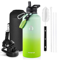 Insulated Water Bottle 64 oz Triple Wall Vacuum Stainless Steel Leak Proof Non-BPA Half Gallon Water Flask Jug with Paracord Handle and Straw Spout Lids