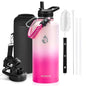 Insulated Water Bottle 64 oz Triple Wall Vacuum Stainless Steel Leak Proof Non-BPA Half Gallon Water Flask Jug with Paracord Handle and Straw Spout Lids