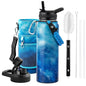 Insulated Water Bottle 64 oz Triple Wall Vacuum Stainless Steel Leak Proof Non-BPA Half Gallon Water Flask Jug with Paracord Handle and Straw Spout Lids