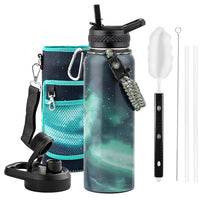 Insulated Water Bottle 64 oz Triple Wall Vacuum Stainless Steel Leak Proof Non-BPA Half Gallon Water Flask Jug with Paracord Handle and Straw Spout Lids