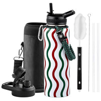 Insulated Water Bottle 64 oz Triple Wall Vacuum Stainless Steel Leak Proof Non-BPA Half Gallon Water Flask Jug with Paracord Handle and Straw Spout Lids