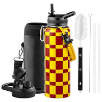 Insulated Water Bottle 64 oz Triple Wall Vacuum Stainless Steel Leak Proof Non-BPA Half Gallon Water Flask Jug with Paracord Handle and Straw Spout Lids
