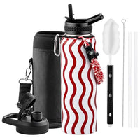 Insulated Water Bottle 64 oz Triple Wall Vacuum Stainless Steel Leak Proof Non-BPA Half Gallon Water Flask Jug with Paracord Handle and Straw Spout Lids