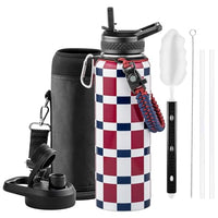 Insulated Water Bottle 64 oz Triple Wall Vacuum Stainless Steel Leak Proof Non-BPA Half Gallon Water Flask Jug with Paracord Handle and Straw Spout Lids