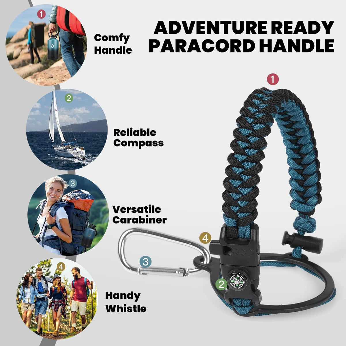 Insulated Water Bottle 64 oz Triple Wall Vacuum Stainless Steel Leak Proof Non-BPA Half Gallon Water Flask Jug with Paracord Handle and Straw Spout Lids