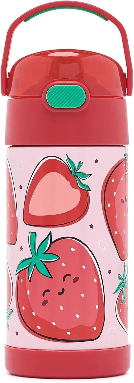 Kids 12 oz Vacuum Insulated Stainless Steel Water Bottle with Straw, BPA-Free, Leak Proof, Dishwasher Safe