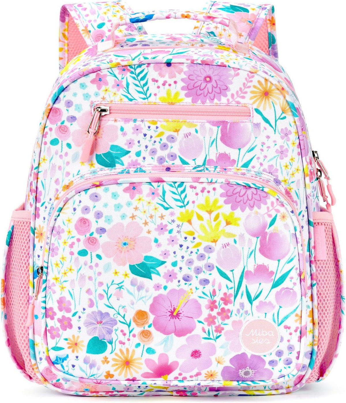 Kids Backpack 15 Inch School Bookbag for Girls Elementary with Insulated Pocket Flower Pink